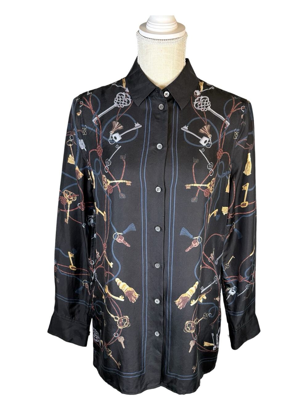 Equipment Femme 100% Silk Long Sleeve Button Up Shirt Women's XS Keys Designer